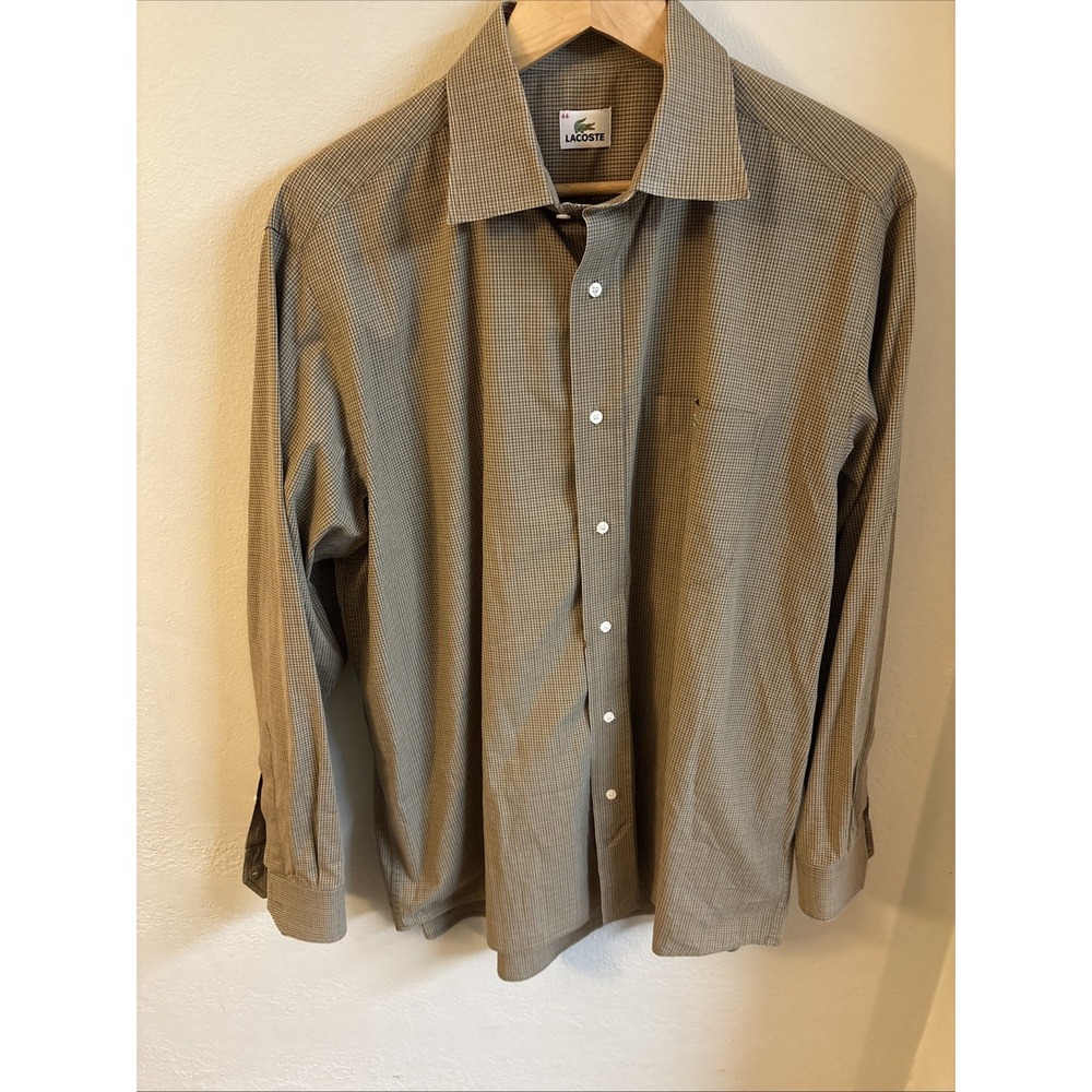 Lacoste Mens Regular Fit Long Sleeve Casual Button Up Shirt Blue White Size 44